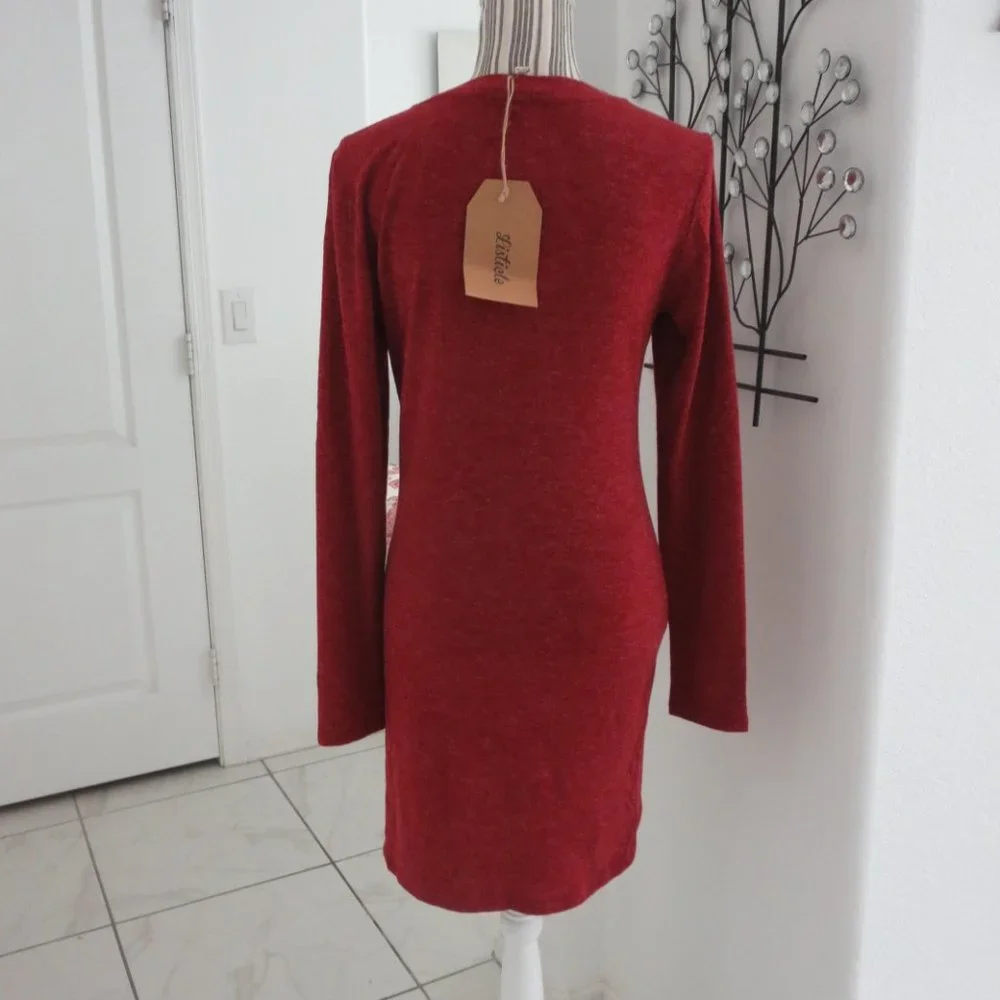New LISTICLE Sexy Sweater Mini Dress Heathered Red Form Fitting M - Picture 8 of 13